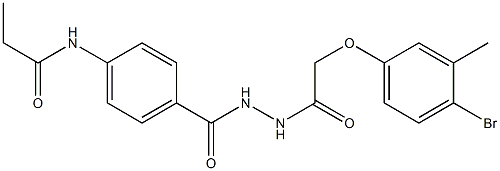 N-[4-({2-[2-(4-bromo-3-methylphenoxy)acetyl]hydrazino}carbonyl)phenyl]propanamide 구조식 이미지