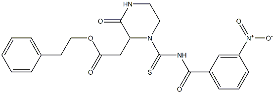 phenethyl 2-(1-{[(3-nitrobenzoyl)amino]carbothioyl}-3-oxo-2-piperazinyl)acetate Structure