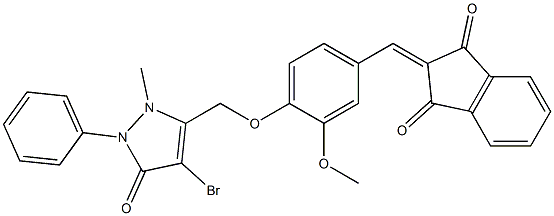 2-({4-[(4-bromo-2-methyl-5-oxo-1-phenyl-2,5-dihydro-1H-pyrazol-3-yl)methoxy]-3-methoxyphenyl}methylene)-1H-indene-1,3(2H)-dione 구조식 이미지