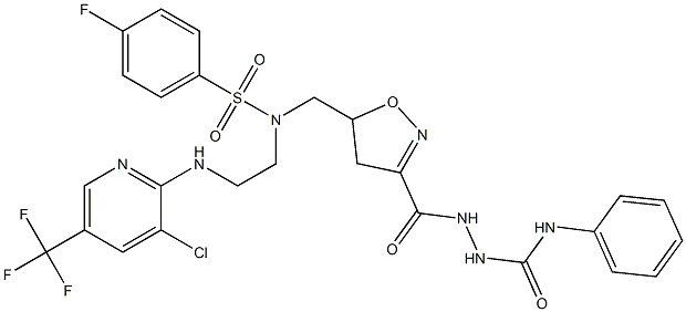 2-{[5-({(2-{[3-chloro-5-(trifluoromethyl)-2-pyridinyl]amino}ethyl)[(4-fluorophenyl)sulfonyl]amino}methyl)-4,5-dihydro-3-isoxazolyl]carbonyl}-N-phenyl-1-hydrazinecarboxamid 구조식 이미지