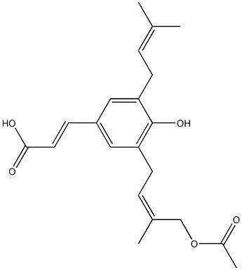 (E)-3-[3-(3-Methyl-2-butenyl)-4-hydroxy-5-[(Z)-4-acetoxy-3-methyl-2-butenyl]phenyl]acrylic acid 구조식 이미지