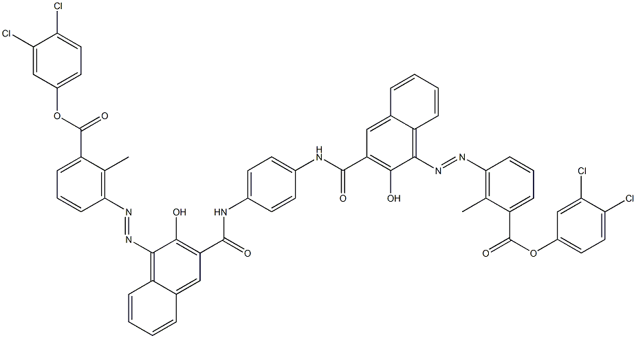 1,4-Bis[1-[[6-methyl-5-(3,4-dichlorophenoxycarbonyl)phenyl]azo]-2-hydroxy-3-naphthoylamino]benzene Structure