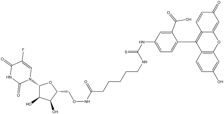 5'-O-[[6-[[[4-(6-Hydroxy-3-oxo-3H-xanthen-9-yl)-3-carboxyphenyl]thiocarbamoyl]amino]-1-oxohexyl]amino]-5-fluorouridine Structure