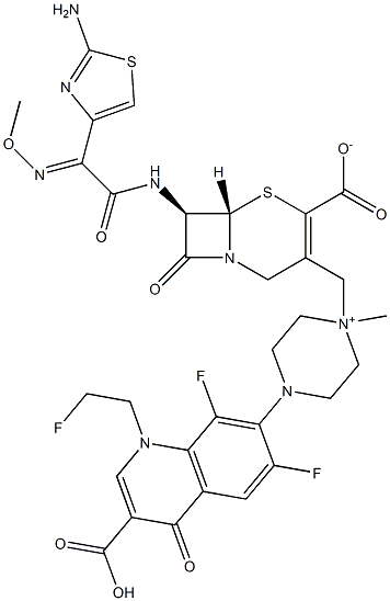 (7R)-7-[2-(2-Amino-4-thiazolyl)-2-methoxyiminoacetylamino]-3-[[4-[[3-carboxy-6,8-difluoro-1-(2-fluoroethyl)-1,4-dihydro-4-oxoquinolin]-7-yl]-1-methylpiperazinium]-1-ylmethyl]cepham-3-ene-4-carboxylate Structure