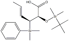 (2R,3S,4E)-2-[[Dimethyl(tert-butyl)silyl]oxy]-3-[dimethyl(phenyl)silyl]-4-hexenoic acid 구조식 이미지