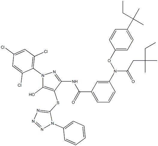 1-(2,4,6-Trichlorophenyl)-3-[3-(2,4-di-tert-pentylphenoxyacetylamino)benzoylamino]-4-(1-phenyl-1H-tetrazol-5-ylthio)-1H-pyrazol-5-ol Structure