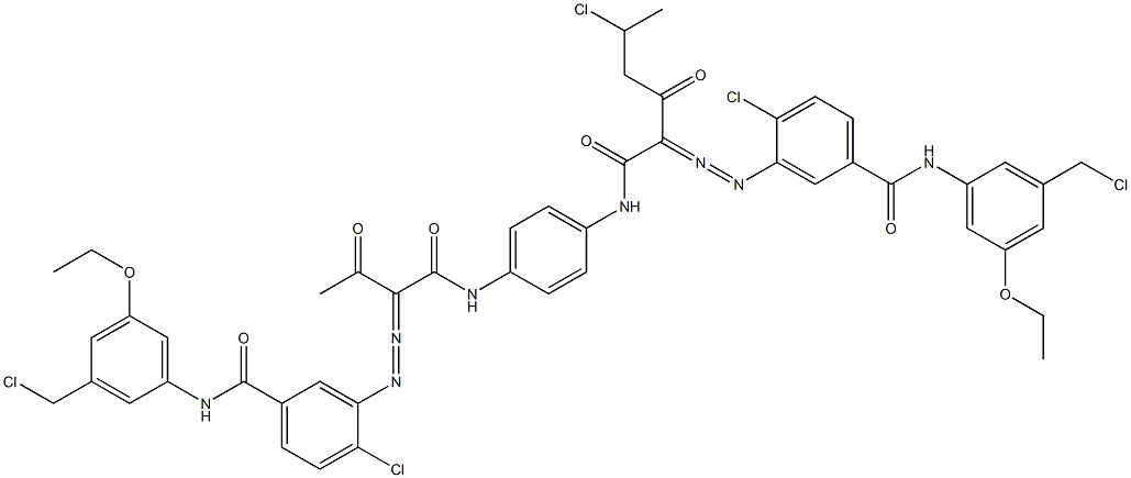 3,3'-[2-(1-Chloroethyl)-1,4-phenylenebis[iminocarbonyl(acetylmethylene)azo]]bis[N-[3-(chloromethyl)-5-ethoxyphenyl]-4-chlorobenzamide] Structure