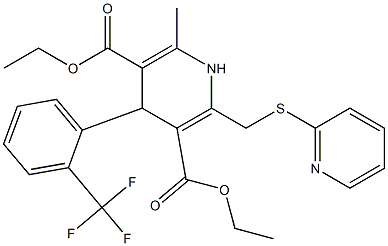 1,4-Dihydro-4-(2-trifluoromethylphenyl)-6-methyl-2-[(2-pyridinylthio)methyl]pyridine-3,5-dicarboxylic acid diethyl ester Structure