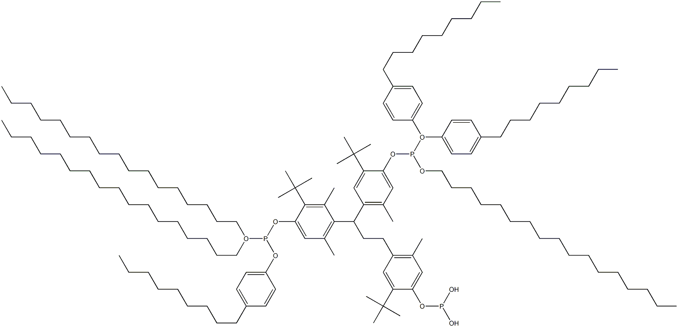 [3-Methyl-1,1,3-propanetriyltris(2-tert-butyl-5-methyl-4,1-phenyleneoxy)]tris(phosphonous acid)O,O',O'-triheptadecyl O,O'',O''-tris(4-nonylphenyl) ester Structure