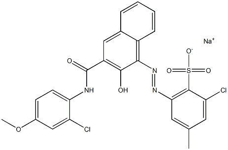 2-Chloro-4-methyl-6-[[3-[[(2-chloro-4-methoxyphenyl)amino]carbonyl]-2-hydroxy-1-naphtyl]azo]benzenesulfonic acid sodium salt 구조식 이미지