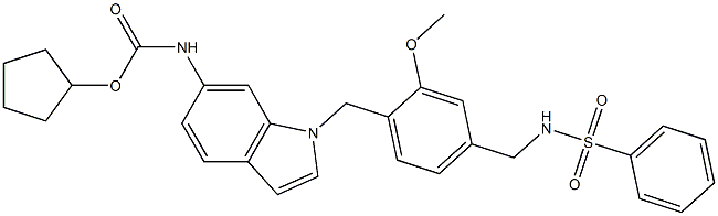 N-[1-[4-(Phenylsulfonylaminomethyl)-2-methoxybenzyl]-1H-indol-6-yl]carbamic acid cyclopentyl ester 구조식 이미지