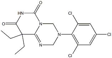 9,9-Diethyl-3-(2,4,6-trichlorophenyl)-3,4-dihydro-2H-pyrimido[1,6-a]-1,3,5-triazine-6,8(7H,9H)-dione 구조식 이미지