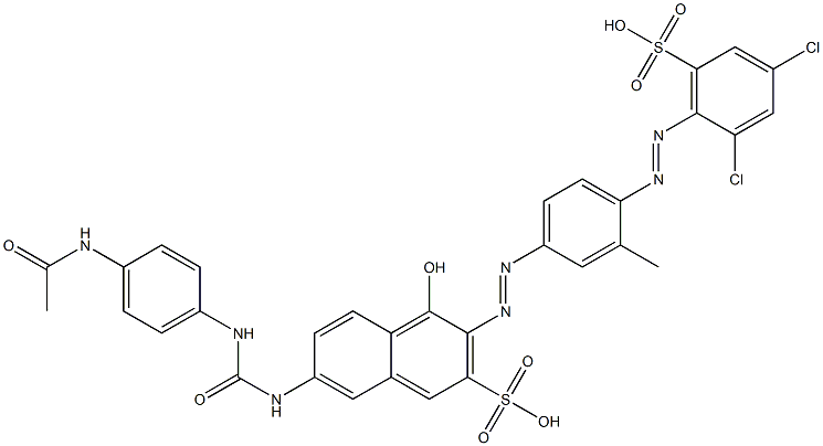 7-[[[[4-(Acetylamino)phenyl]amino]carbonyl]amino]-3-[[4-[(2,4-dichloro-6-sulfophenyl)azo]-3-methylphenyl]azo]-4-hydroxy-2-naphthalenesulfonic acid 구조식 이미지