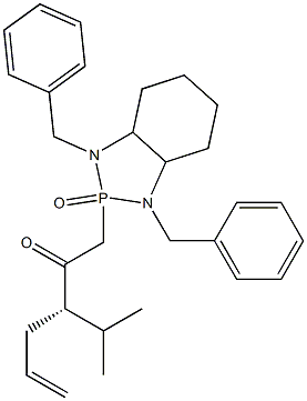 2-[(3S)-3-Isopropyl-2-oxo-5-hexenyl]-1,3-dibenzyloctahydro-1H-1,3,2-benzodiazaphosphole 2-oxide 구조식 이미지