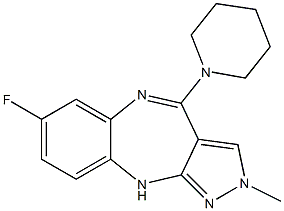 2-Methyl-7-fluoro-4-piperidino 2,10-dihydropyrazolo[3,4-b][1,5]benzodiazepine Structure