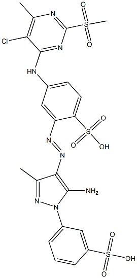 2-[[5-Amino-3-methyl-1-(3-sulfophenyl)-1H-pyrazol-4-yl]azo]-4-[[5-chloro-6-methyl-2-(methylsulfonyl)-4-pyrimidinyl]amino]benzenesulfonic acid 구조식 이미지