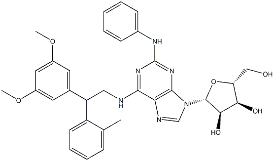 2-Phenylamino-N-[2-(2-methylphenyl)-2-(3,5-dimethoxyphenyl)ethyl]adenosine 구조식 이미지