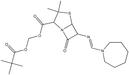 3,3-Dimethyl-7-oxo-6-[(hexahydro-1H-azepin-1-yl)methyleneamino]-4-thia-1-azabicyclo[3.2.0]heptane-2-carboxylic acid [(2,2-dimethylpropionyl)oxy]methyl ester 구조식 이미지