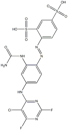 4-[[2-[(Aminocarbonyl)amino]-4-[(5-chloro-2,6-difluoropyrimidin-4-yl)amino]phenyl]azo]-1,3-benzenedisulfonic acid Structure