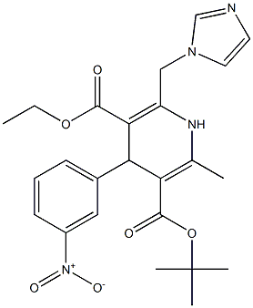 6-(1H-Imidazol-1-ylmethyl)-4-(3-nitrophenyl)-2-methyl-1,4-dihydropyridine-3,5-dicarboxylic acid 3-tert-butyl 5-ethyl ester 구조식 이미지