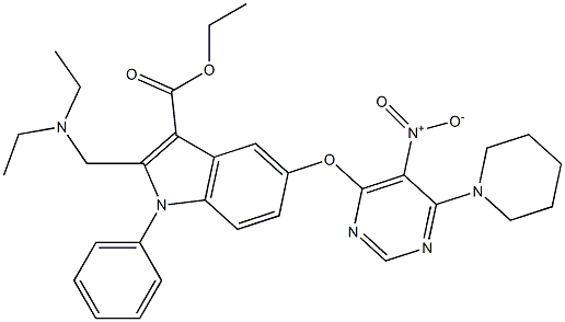 1-Phenyl-2-[(diethylamino)methyl]-5-[5-nitro-6-piperidinopyrimidin-4-yloxy]-1H-indole-3-carboxylic acid ethyl ester Structure