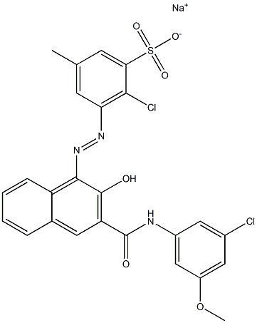 2-Chloro-5-methyl-3-[[3-[[(3-chloro-5-methoxyphenyl)amino]carbonyl]-2-hydroxy-1-naphtyl]azo]benzenesulfonic acid sodium salt 구조식 이미지