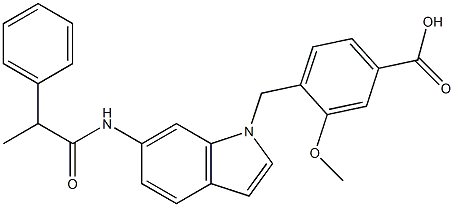 4-[6-[2-Phenylpropanoylamino]-1H-indol-1-ylmethyl]-3-methoxybenzoic acid 구조식 이미지