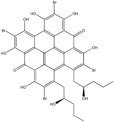 2,5,9,12-Tetrabromo-1,6,8,10,11,13-hexahydroxy-3,4-bis[(R)-2-hydroxypentyl]phenanthro[1,10,9,8-opqra]perylene-7,14-dione 구조식 이미지