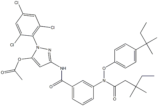 1-(2,4,6-Trichlorophenyl)-3-[3-(2,4-di-tert-amylphenoxyacetylamino)benzoylamino]-5-acetoxy-1H-pyrazole 구조식 이미지
