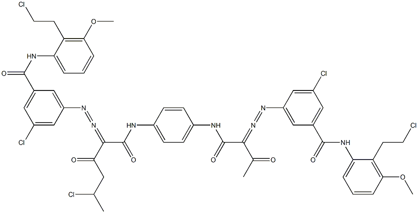 3,3'-[2-(1-Chloroethyl)-1,4-phenylenebis[iminocarbonyl(acetylmethylene)azo]]bis[N-[2-(2-chloroethyl)-3-methoxyphenyl]-5-chlorobenzamide] 구조식 이미지