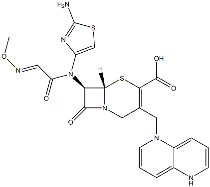 (7R)-7-[(2-Amino-4-thiazolyl)(methoxyimino)acetylamino]-3-[[(1,5-naphthyridin-1-ium)-1-yl]methyl]cepham-3-ene-4-carboxylic acid 구조식 이미지