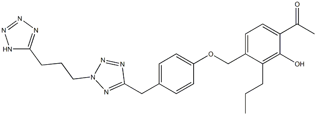 2'-Hydroxy-3'-propyl-4'-[[4-[2-[3-(1H-tetrazol-5-yl)propyl]-2H-tetrazol-5-ylmethyl]phenoxy]methyl]acetophenone Structure
