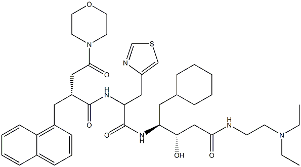 (3S,4S)-3-Hydroxy-5-cyclohexyl-4-[3-(4-thiazolyl)-2-[[(2R)-2-[morpholinocarbonylmethyl]-3-(1-naphthalenyl)propionyl]amino]propionylamino]-N-(2-diethylaminoethyl)valeramide 구조식 이미지