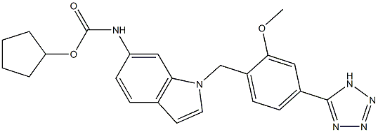 N-[1-[2-Methoxy-4-(1H-tetrazol-5-yl)benzyl]1H-indol-6-yl]carbamic acid cyclopentyl ester 구조식 이미지