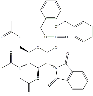 Phosphoric acid [3-O,4-O,6-O-triacetyl-2-[(1,3-dihydro-1,3-dioxo-2H-isoindol)-2-yl]-2-deoxy-D-glucopyranosyl]dibenzyl ester 구조식 이미지