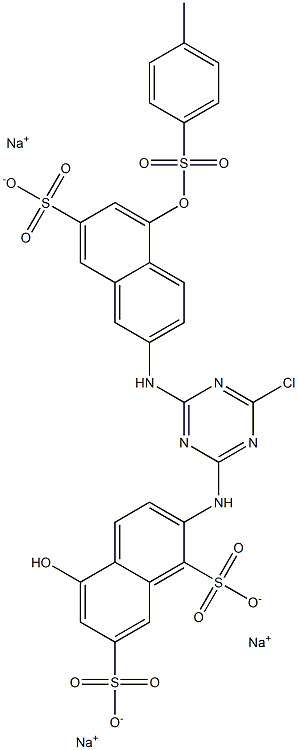 2-[4-Chloro-6-[7-sulfo-5-(4-methylphenylsulfonyloxy)-2-naphtylamino]-1,3,5-triazin-2-ylamino]-5-hydroxy-1,7-naphthalenedisulfonic acid trisodium salt 구조식 이미지