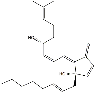 (4S,5E)-4-Hydroxy-4-[(2Z)-2-octenyl]-5-[(4R,2Z)-4-hydroxy-8-methyl-2,7-nonadienylidene]-2-cyclopenten-1-one 구조식 이미지