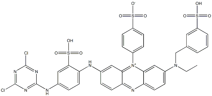 3-[[4-[(4,6-Dichloro-1,3,5-triazin-2-yl)amino]-2-sulfophenyl]amino]-7-[ethyl[(3-sulfophenyl)methyl]amino]-5-(4-sulfonatophenyl)phenazin-5-ium 구조식 이미지