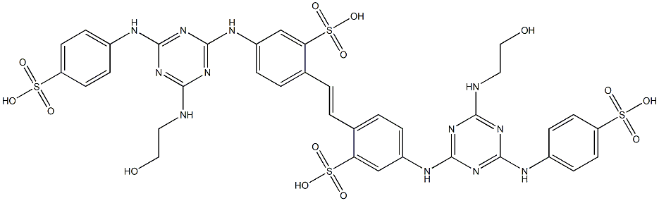 2,2'-(1,2-Ethenediyl)bis[5-[[4-[(2-hydroxyethyl)amino]-6-[(4-sulfophenyl)amino]-1,3,5-triazin-2-yl]amino]benzenesulfonic acid] 구조식 이미지