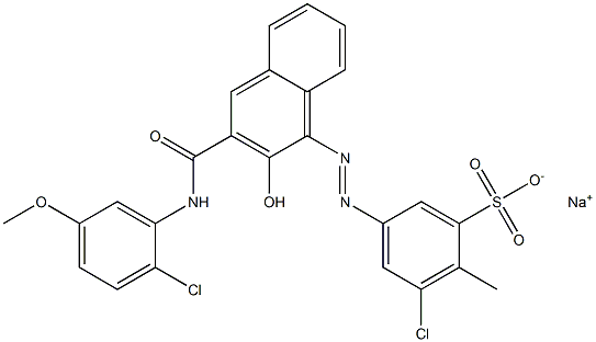 3-Chloro-2-methyl-5-[[3-[[(2-chloro-5-methoxyphenyl)amino]carbonyl]-2-hydroxy-1-naphtyl]azo]benzenesulfonic acid sodium salt 구조식 이미지