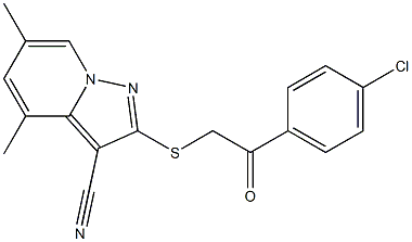 2-[[(4-Chlorophenylcarbonyl)methyl]thio]-4,6-dimethyl-pyrazolo[1,5-a]pyridine-3-carbonitrile 구조식 이미지