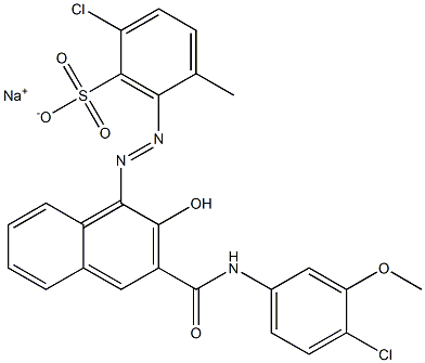 2-Chloro-5-methyl-6-[[3-[[(4-chloro-3-methoxyphenyl)amino]carbonyl]-2-hydroxy-1-naphtyl]azo]benzenesulfonic acid sodium salt 구조식 이미지