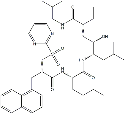 (2R,4S,5S)-N-(2-Methylpropyl)-5-[[(2S)-2-[[(2S)-2-(1-naphtylmethyl)-3-(pyrimidin-2-ylsulfonyl)propanoyl]amino]-1-oxohexyl]amino]-2-ethyl-4-hydroxy-7-methyloctanamide Structure