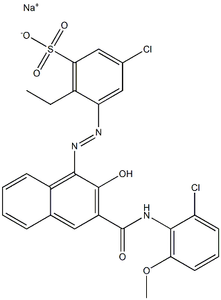 3-Chloro-6-ethyl-5-[[3-[[(2-chloro-6-methoxyphenyl)amino]carbonyl]-2-hydroxy-1-naphtyl]azo]benzenesulfonic acid sodium salt Structure