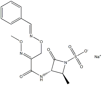 (3S,4S)-4-Methyl-2-oxo-3-[2-[(E)-methoxyimino]-3-benzylideneaminooxypropionylamino]azetidine-1-sulfonic acid sodium salt Structure