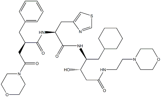 (3S,4S)-3-Hydroxy-5-cyclohexyl-4-[[(2S)-3-(4-thiazolyl)-2-[[(2R)-2-[morpholinocarbonylmethyl]-3-phenylpropionyl]amino]propionyl]amino]-N-(2-morpholinoethyl)valeramide 구조식 이미지