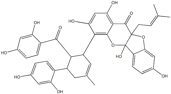 4-[6-(2,4-Dihydroxybenzoyl)-5-(2,4-dihydroxyphenyl)-3-methyl-2-cyclohexenyl]-5a,10a-dihydro-1,3,5a,8-tetrahydroxy-10a-(3-methyl-2-butenyl)-11H-benzofuro[3,2-b][1]benzopyran-11-one Structure