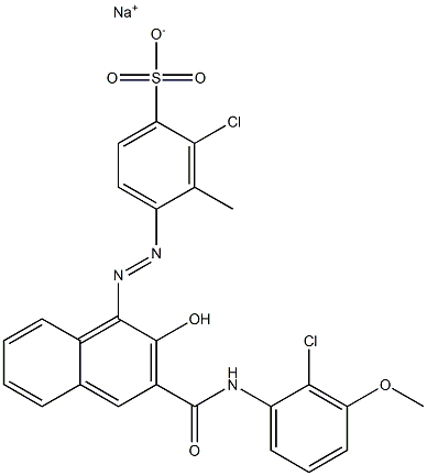 2-Chloro-3-methyl-4-[[3-[[(2-chloro-3-methoxyphenyl)amino]carbonyl]-2-hydroxy-1-naphtyl]azo]benzenesulfonic acid sodium salt 구조식 이미지