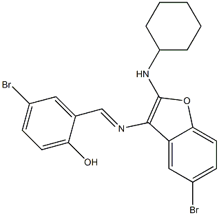 5-Bromo-3-[(2-hydroxy-5-bromobenzylidene)amino]-2-(cyclohexylamino)benzofuran Structure