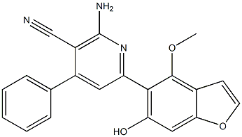 4-Methoxy-5-(4-phenyl-5-cyano-6-amino-2-pyridinyl)benzofuran-6-ol Structure